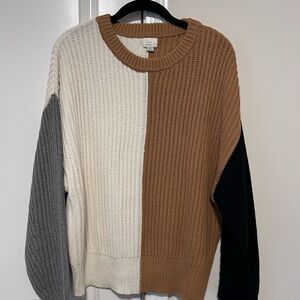 a new day Two-Tone & Colorblock Crewneck Sweater in Cream, Brown, Gray, Black